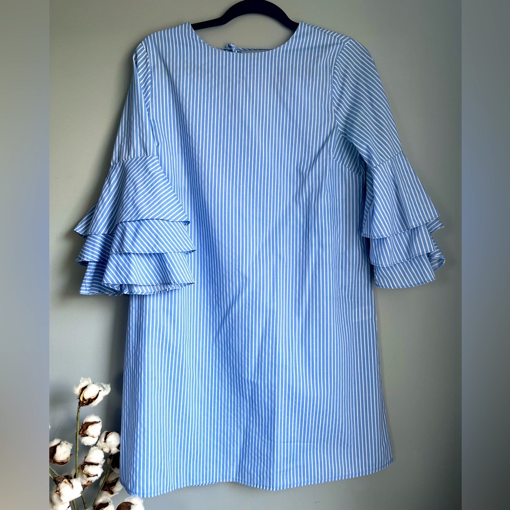 Blue and white striped dress
